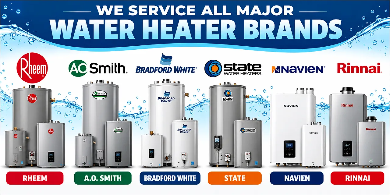 Rheem, A.O. Smith, Bradford White, State, Navien and Rinnai water heaters serviced in Gulf Shores, AL